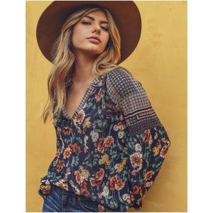 bohemian boho gypsy floral print navy long sleeve